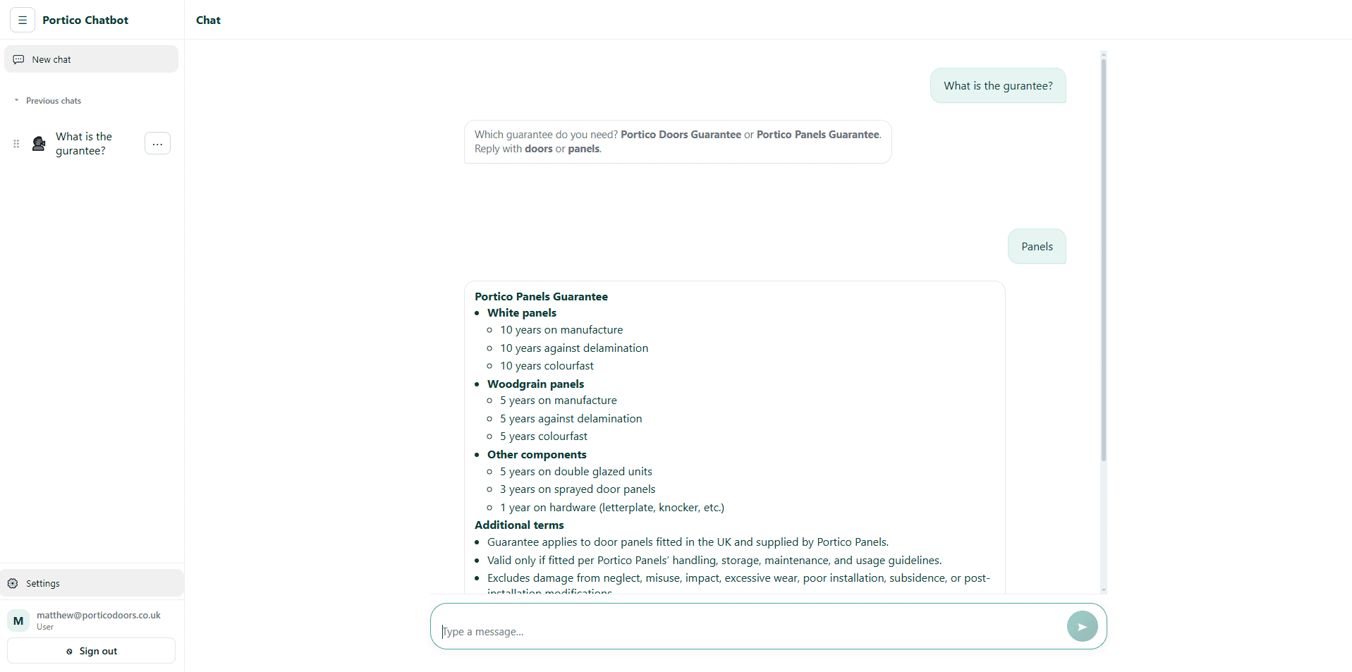 Technical Chat conversation interface